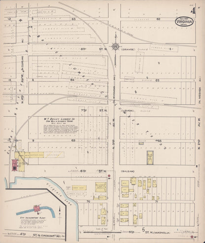 Sanborn Fire Insurance Map from Virginia, Saint Louis County, Minnesota (1921), Sheet #0004 - Complete Map Set gallery image, historic Sanborn map, vintage wall art, Minnesota Minnesota