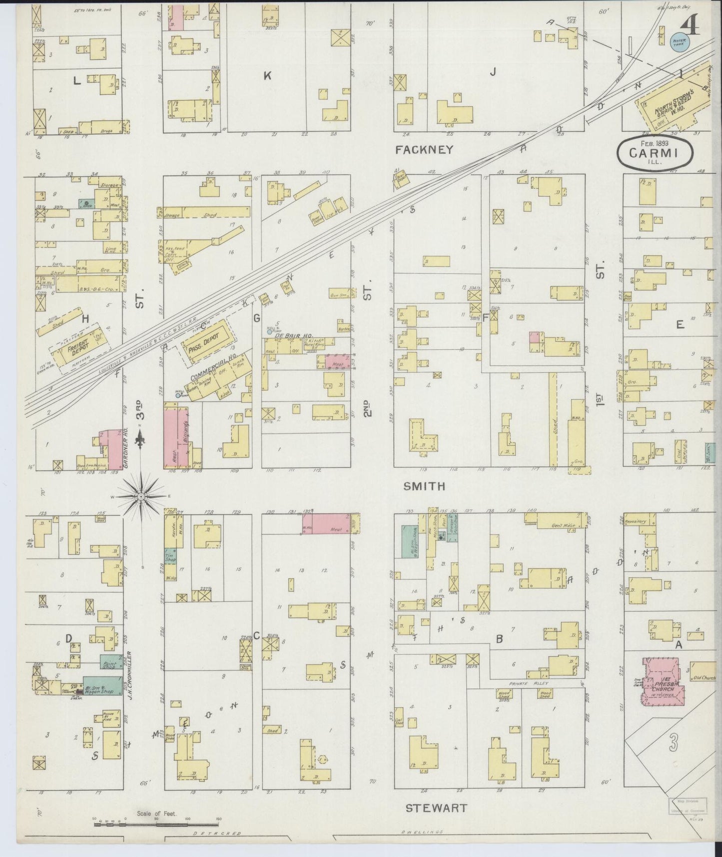 Sanborn Fire Insurance Map from Carmi, White County, Illinois (1893), Sheet #0004 - Complete Map Set gallery image, historic Sanborn map, vintage wall art, Illinois Illinois