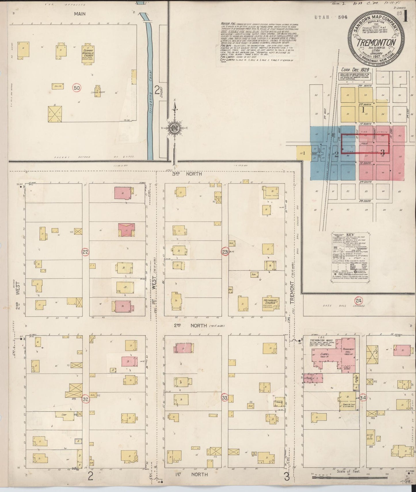Sanborn Fire Insurance Map from Tremonton, Box Elder County, Utah (1929), Sheet #0001 - Historic Sanborn Fire Insurance Map Print, vintage old map wall art, antique decor, genealogy gift, Utah Utah map