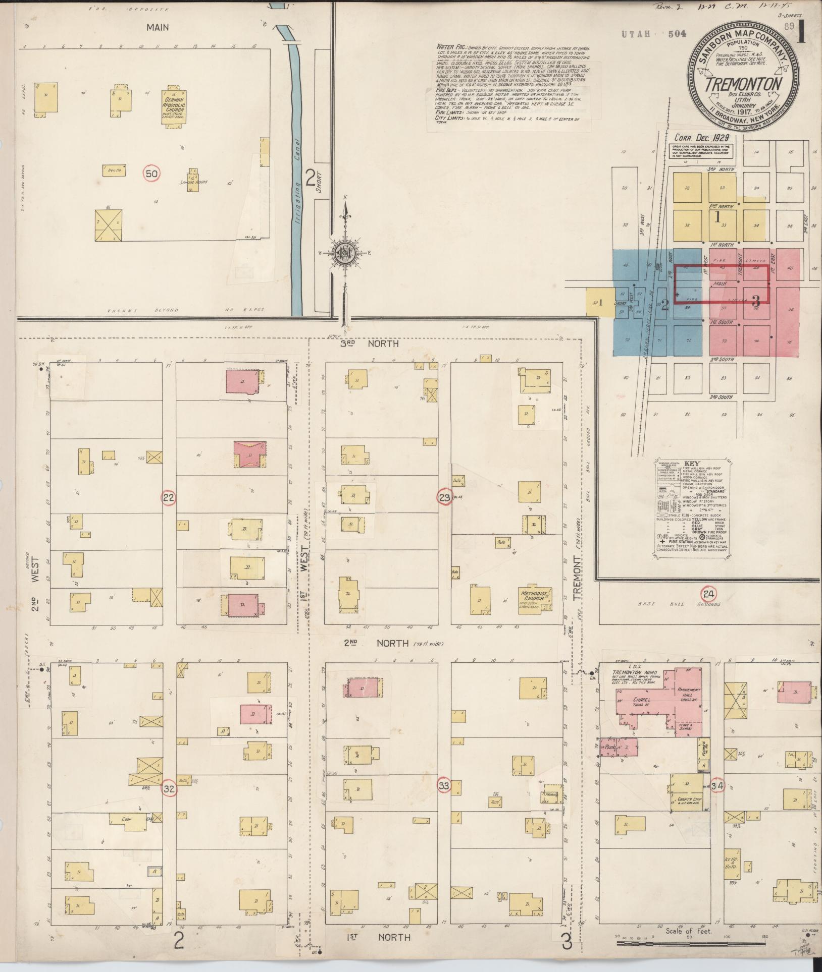 Sanborn Fire Insurance Map from Tremonton, Box Elder County, Utah (1929), Sheet #0001 - Historic Sanborn Fire Insurance Map Print, vintage old map wall art, antique decor, genealogy gift, Utah Utah map