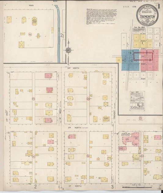 Sanborn Fire Insurance Map from Tremonton, Box Elder County, Utah (1929), Sheet #0001 - Historic Sanborn Fire Insurance Map Print, vintage old map wall art, antique decor, genealogy gift, Utah Utah map