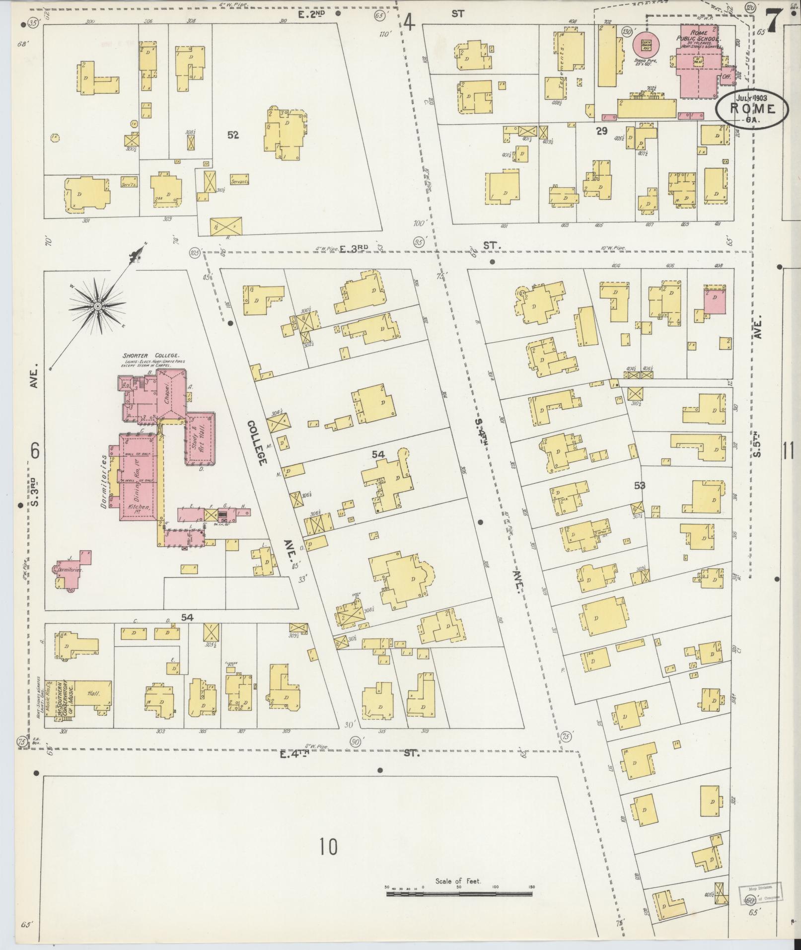 Sanborn Fire Insurance Map from Rome, Floyd County, Georgia (1903), Sheet #0007 - Historic Sanborn Fire Insurance Map Print, vintage old map wall art, antique decor, genealogy gift, Georgia Georgia map