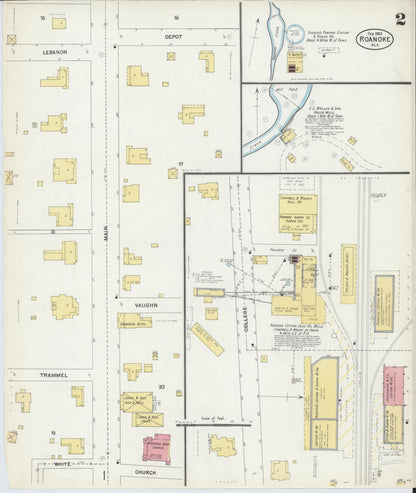 Sanborn Fire Insurance Map from Roanoke, Randolph County, Alabama (1903), Sheet #0002 - Complete Map Set gallery image, historic Sanborn map, vintage wall art, Alabama Alabama