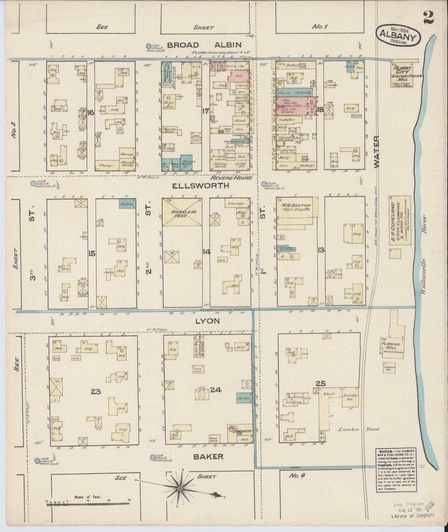 Sanborn Fire Insurance Map from Albany, Linn County, Oregon (1884), Sheet #0002 - Complete Map Set gallery image, historic Sanborn map, vintage wall art, Oregon Oregon