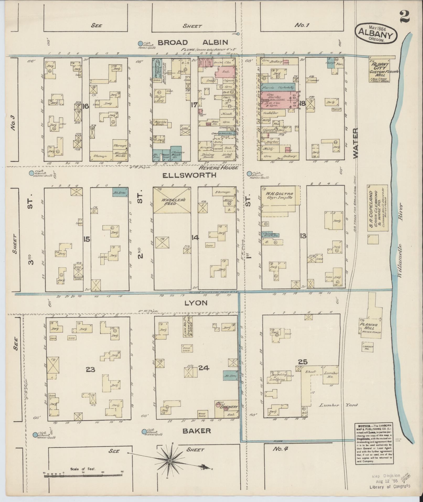 Sanborn Fire Insurance Map from Albany, Linn County, Oregon (1884), Sheet #0002 - Complete Map Set gallery image, historic Sanborn map, vintage wall art, Oregon Oregon