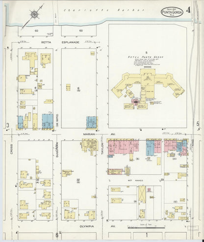 Sanborn Fire Insurance Map from Punta Gorda, Charlotte County, Florida (1914), Sheet #0004 - Complete Map Set gallery image, historic Sanborn map, vintage wall art, Florida Florida
