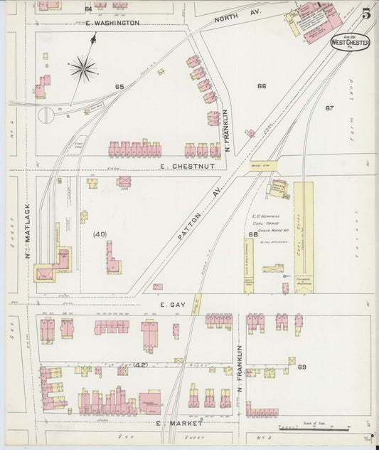 Sanborn Fire Insurance Map from West Chester, Chester County, Pennsylvania (1891), Sheet #0005 - Historic Sanborn Fire Insurance Map Print, vintage old map wall art, antique decor, genealogy gift, Pennsylvania Pennsylvania map