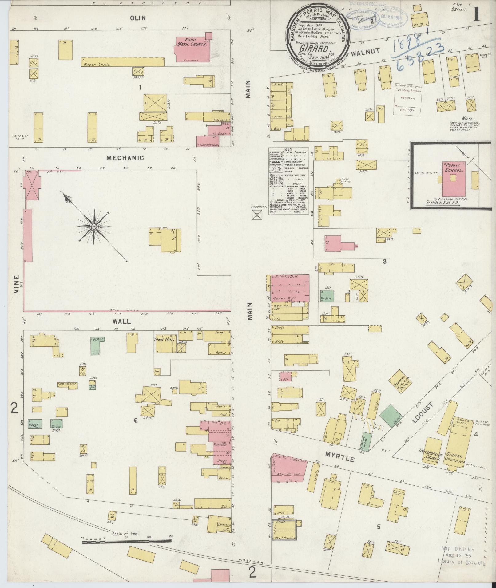 Sanborn Fire Insurance Map from Girard, Erie County, Pennsylvania (1898), Sheet #0001 - Historic Sanborn Fire Insurance Map Print, vintage old map wall art, antique decor, genealogy gift, Pennsylvania Pennsylvania map