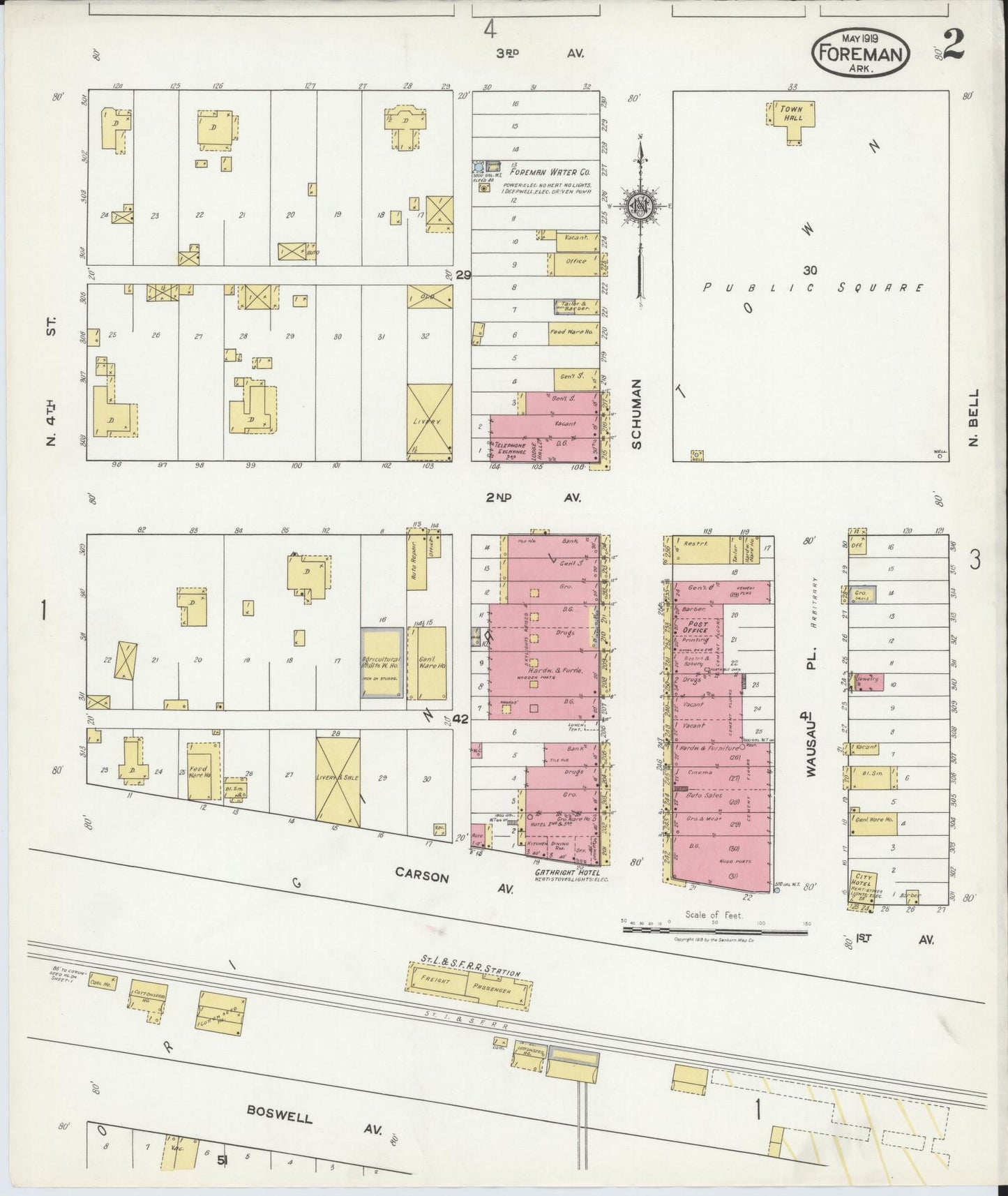 Sanborn Fire Insurance Map from Foreman, Little River County, Arkansas (1919), Sheet #0002 - Complete Map Set gallery image, historic Sanborn map, vintage wall art, Arkansas Arkansas