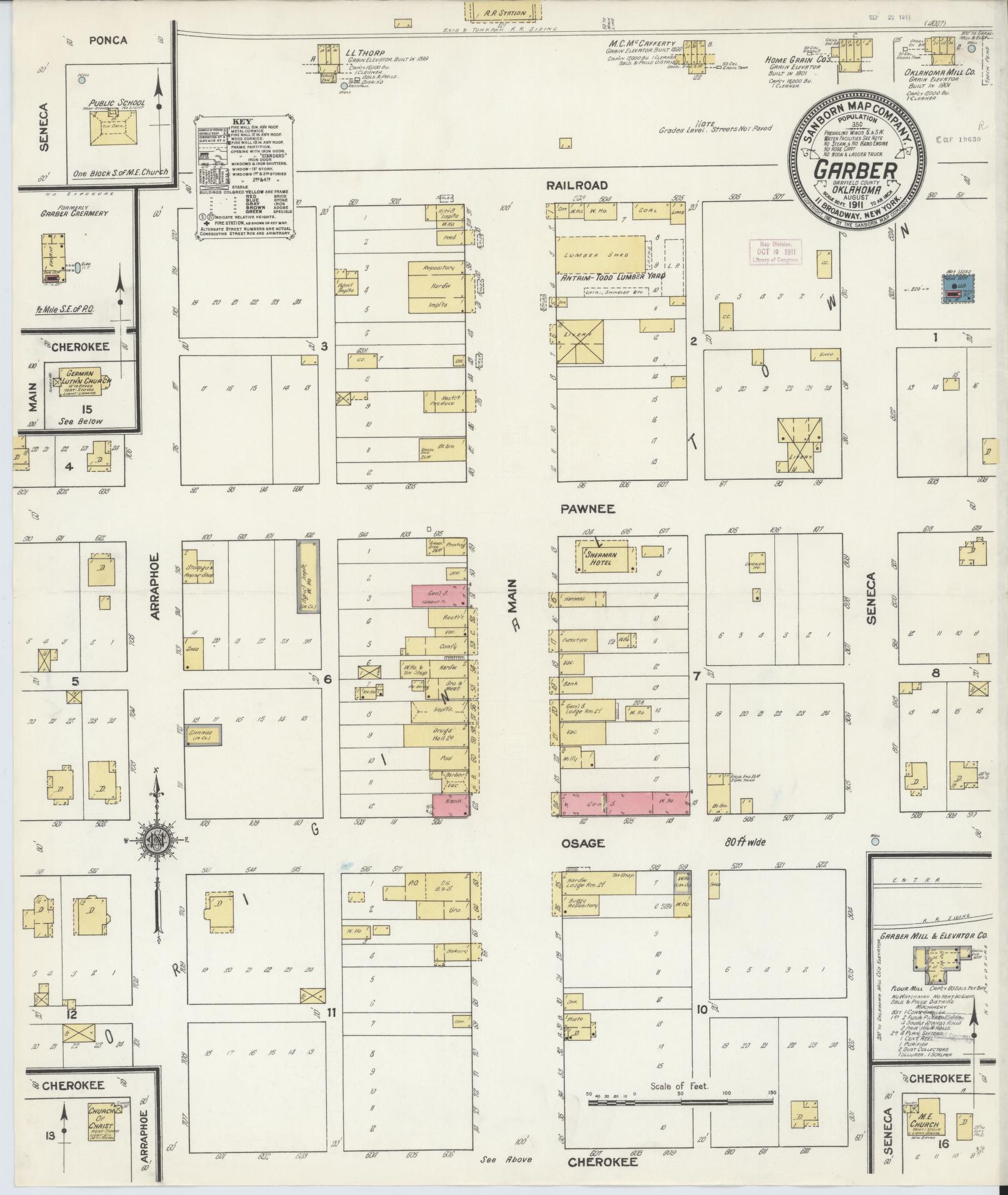 Sanborn Fire Insurance Map from Garber, Garfield County, Oklahoma (1911), Sheet #0001 - Historic Sanborn Fire Insurance Map Print, vintage old map wall art, antique decor, genealogy gift, Oklahoma Oklahoma map