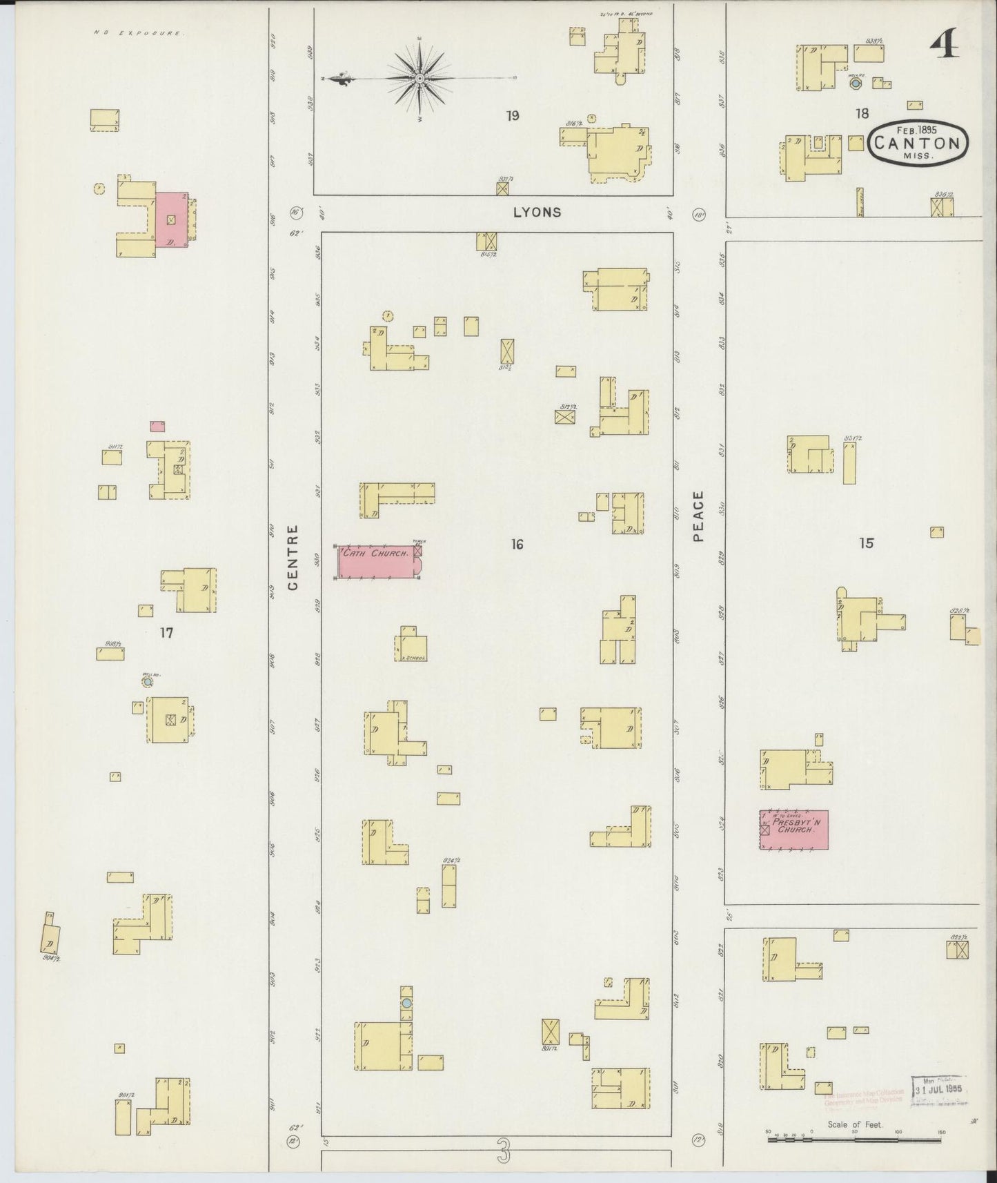 Sanborn Fire Insurance Map from Canton, Madison County, Mississippi (1895), Sheet #0004 - Historic Sanborn Fire Insurance Map Print, vintage old map wall art, antique decor, genealogy gift, Mississippi Mississippi map
