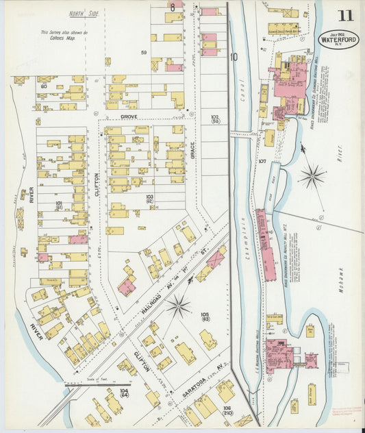 Sanborn Fire Insurance Map from Waterford, Saratoga County, New York (1902), Sheet #0011 - Historic Sanborn Fire Insurance Map Print, vintage old map wall art, antique decor, genealogy gift, New York New York map