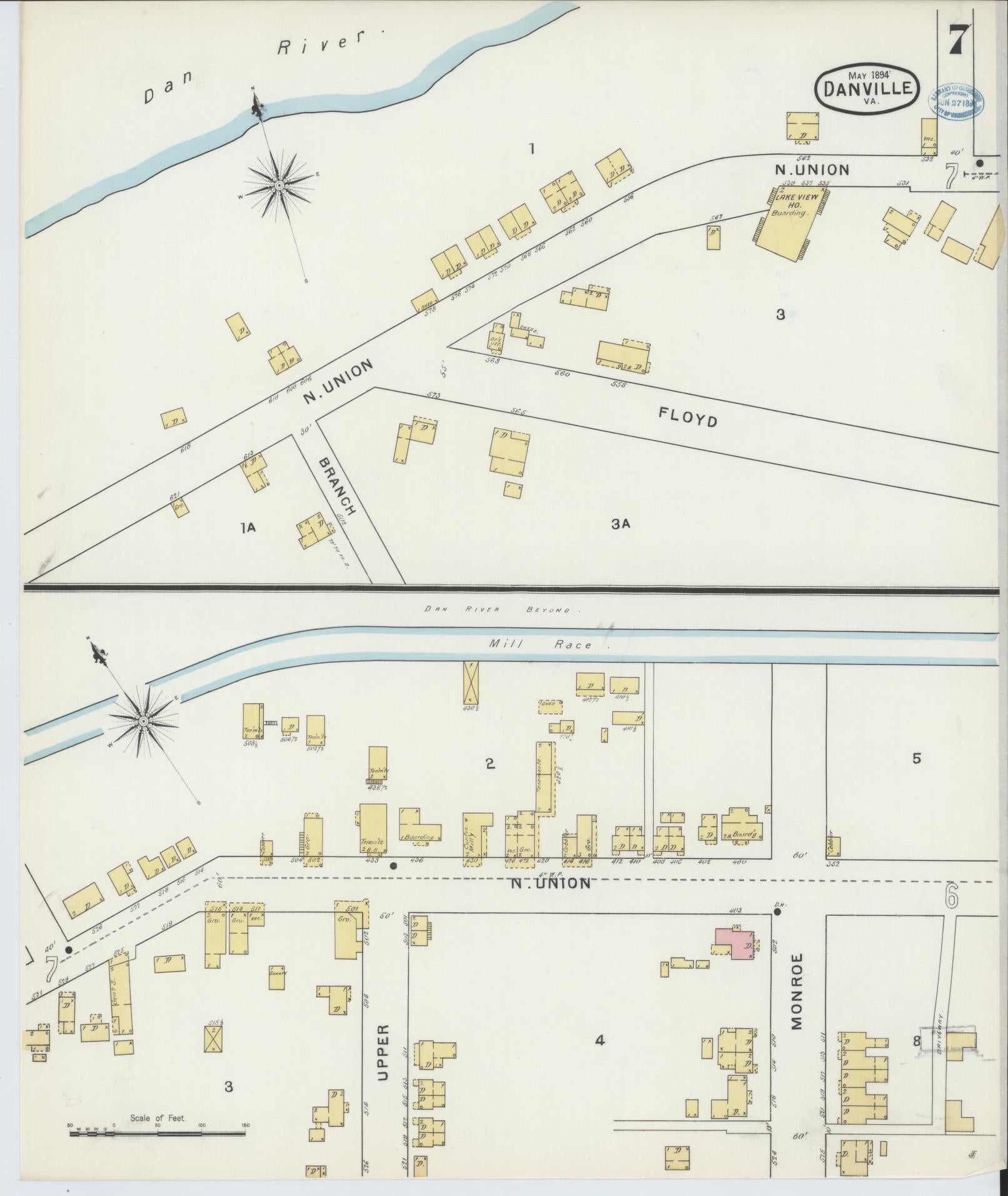 Sanborn Fire Insurance Map from Danville, Independent Cities, Virginia (1894), Sheet #0007 - Complete Map Set gallery image, historic Sanborn map, vintage wall art, Virginia Virginia