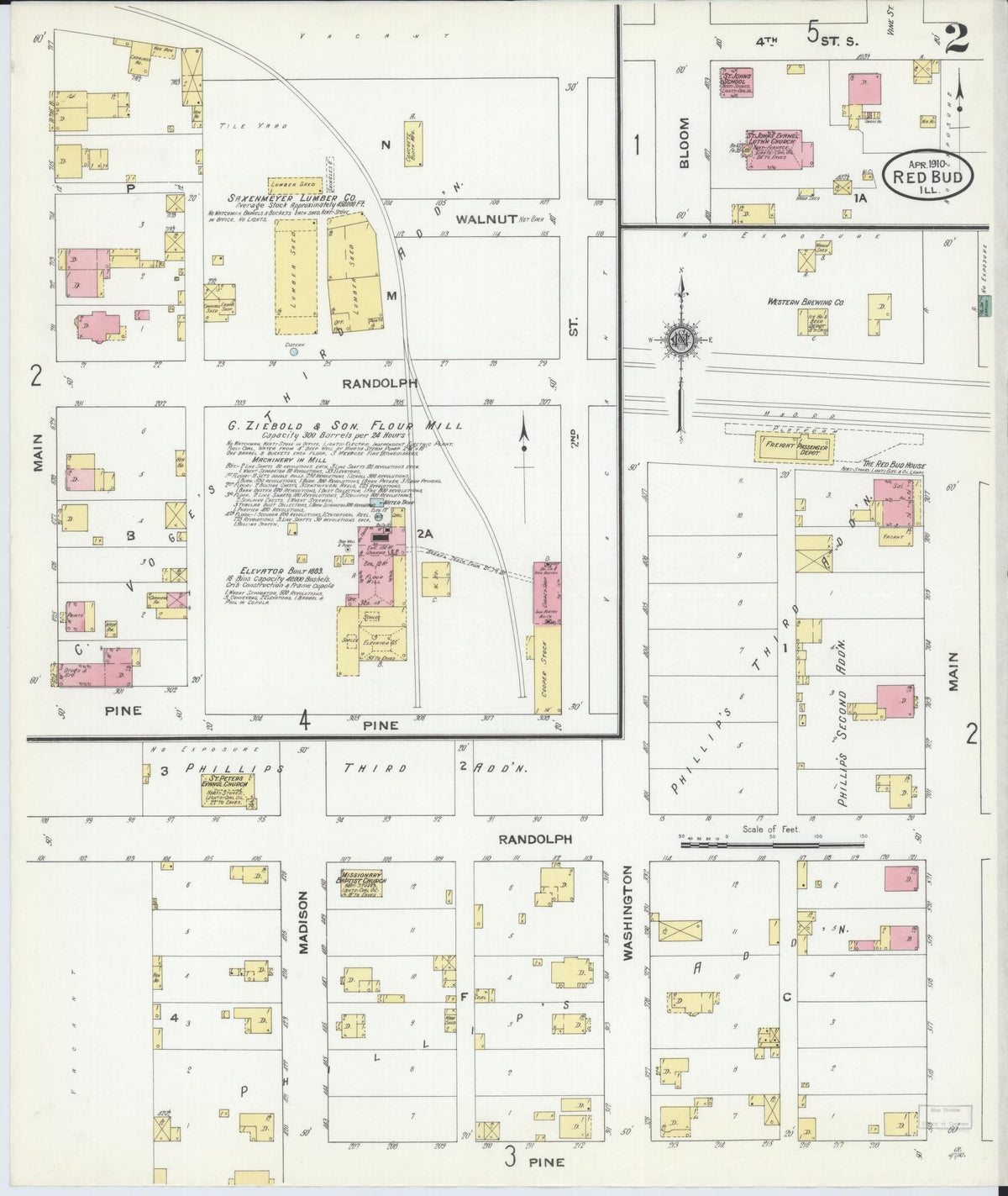 Sanborn Fire Insurance Map from Red Bud, Randolph County, Illinois (1910), Sheet #0002 - Complete Map Set gallery image, historic Sanborn map, vintage wall art, Illinois Illinois