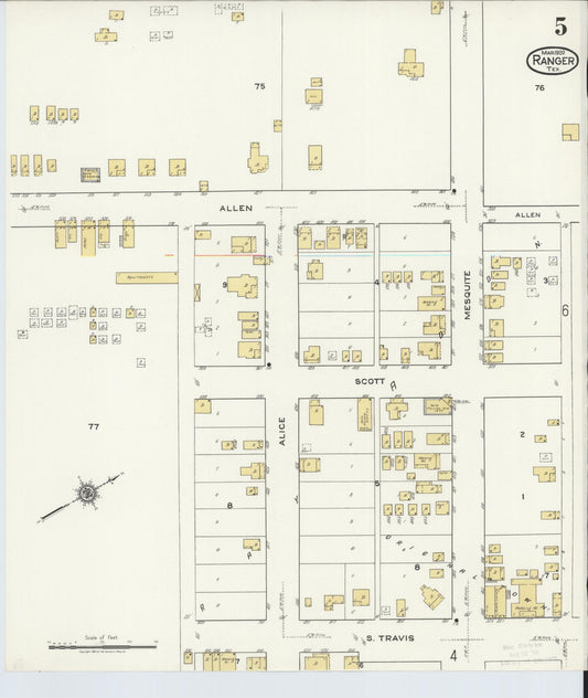 Sanborn Fire Insurance Map from Ranger, Eastland County, Texas (1920), Sheet #0005 - Historic Sanborn Fire Insurance Map Print, vintage old map wall art, antique decor, genealogy gift, Texas Texas map