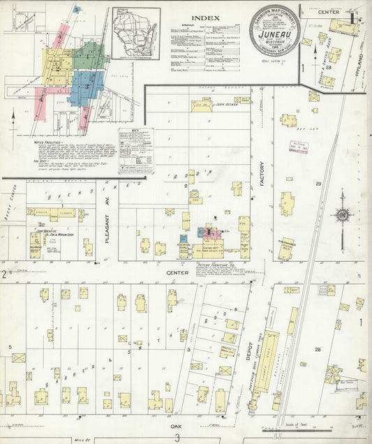 Sanborn Fire Insurance Map from Juneau, Dodge County, Wisconsin (1914), Sheet #0001 - Historic Sanborn Fire Insurance Map Print, vintage old map wall art, antique decor, genealogy gift, Wisconsin Wisconsin map