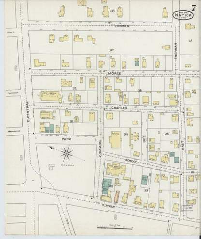 Sanborn Fire Insurance Map from Natick, Middlesex County, Massachusetts (1894), Sheet #0007 - Historic Sanborn Fire Insurance Map Print, vintage old map wall art, antique decor, genealogy gift, Massachusetts Massachusetts map