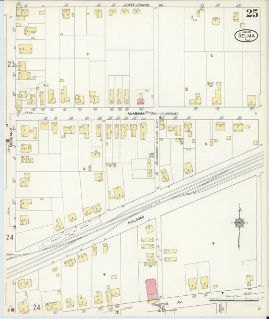 Sanborn Fire Insurance Map from Selma, Dallas County, Alabama (1913), Sheet #0025 - Historic Sanborn Fire Insurance Map Print, vintage old map wall art, antique decor, genealogy gift, Alabama Alabama map