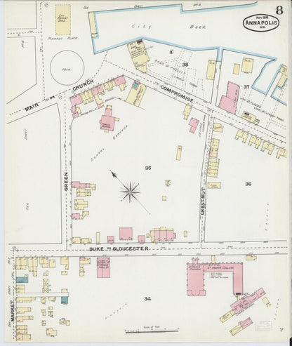 Sanborn Fire Insurance Map from Annapolis, Anne Arundel County, Maryland (1891), Sheet #0008 - Complete Map Set gallery image, historic Sanborn map, vintage wall art, Maryland Maryland
