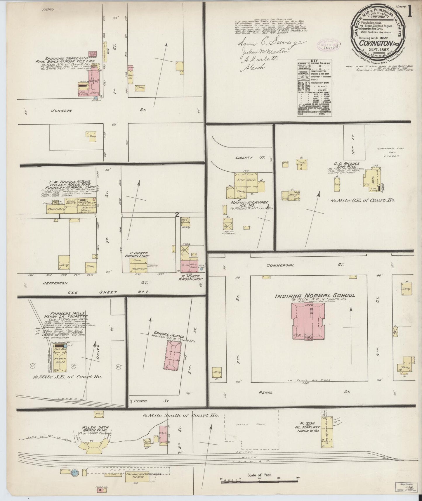 Sanborn Fire Insurance Map from Covington, Fountain County, Indiana (1887), Sheet #0001 - Complete Map Set gallery image, historic Sanborn map, vintage wall art, Indiana Indiana