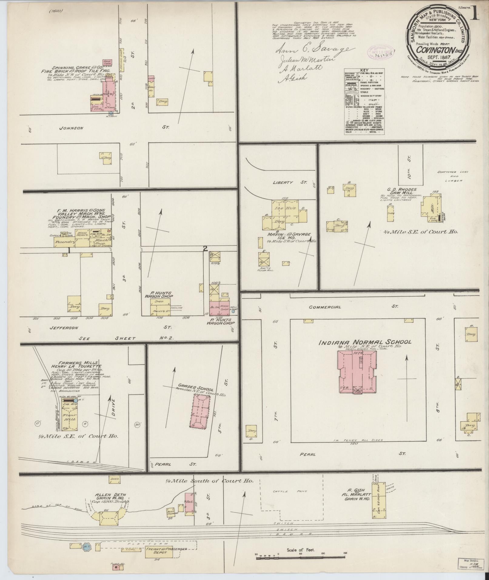 Sanborn Fire Insurance Map from Covington, Fountain County, Indiana (1887), Sheet #0001 - Complete Map Set gallery image, historic Sanborn map, vintage wall art, Indiana Indiana