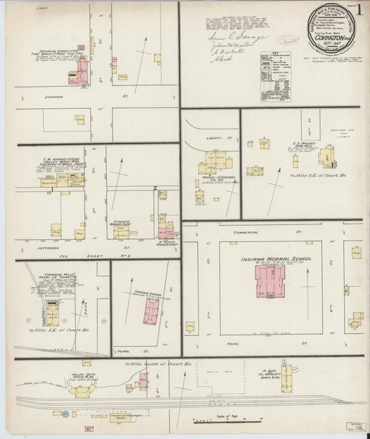 Sanborn Fire Insurance Map from Covington, Fountain County, Indiana (1887), Sheet #0001 - Complete Map Set gallery image, historic Sanborn map, vintage wall art, Indiana Indiana