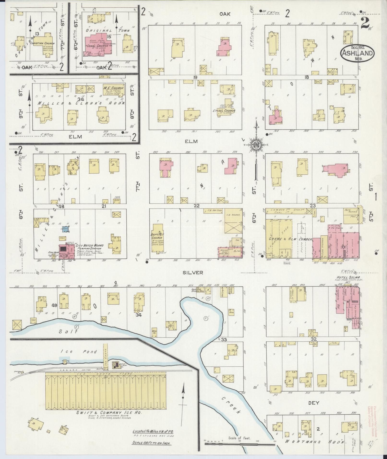 Sanborn Fire Insurance Map from Ashland, Saunders County, Nebraska (1912), Sheet #0002 - Complete Map Set gallery image, historic Sanborn map, vintage wall art, Nebraska Nebraska