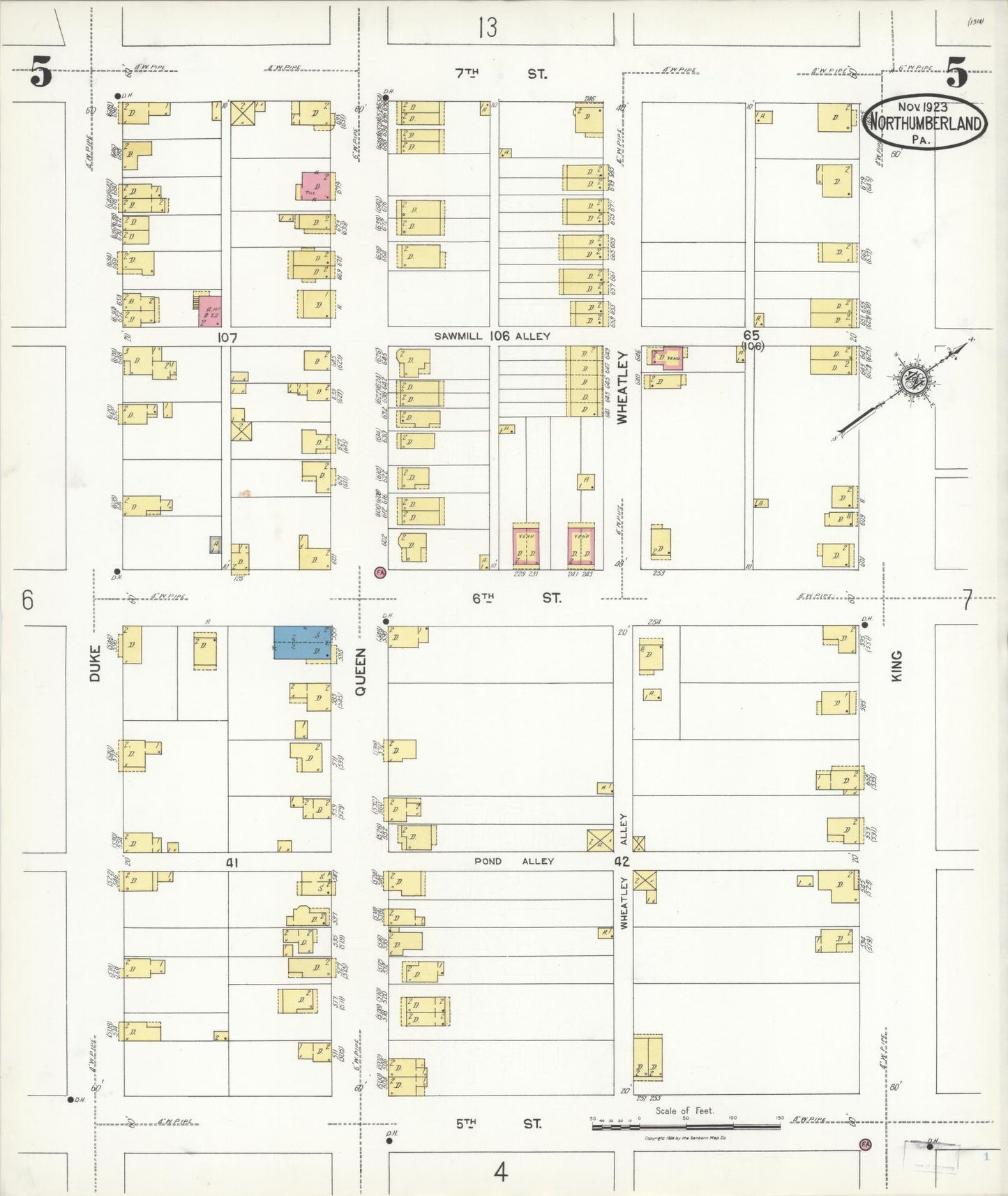 Sanborn Fire Insurance Map from Northumberland, Northumberland County, Pennsylvania (1923), Sheet #0005 - Complete Map Set gallery image, historic Sanborn map, vintage wall art, Pennsylvania Pennsylvania