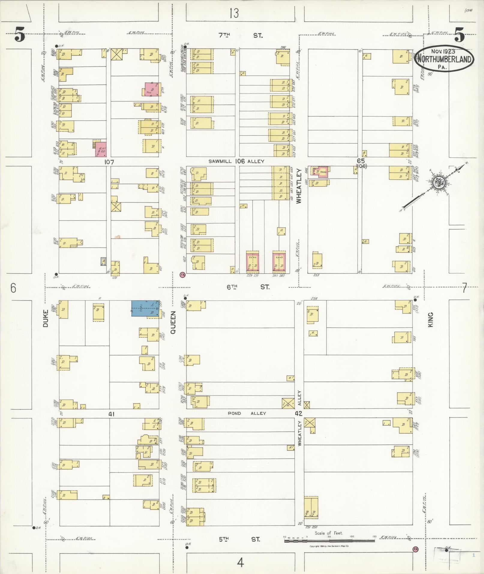 Sanborn Fire Insurance Map from Northumberland, Northumberland County, Pennsylvania (1923), Sheet #0005 - Complete Map Set gallery image, historic Sanborn map, vintage wall art, Pennsylvania Pennsylvania