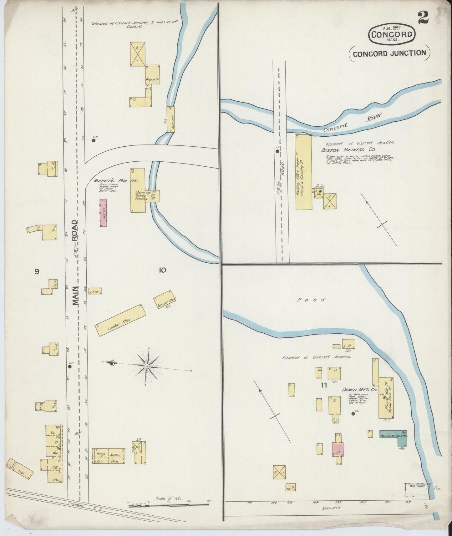 Sanborn Fire Insurance Map from Concord, Middlesex County, Massachusetts (1892), Sheet #0002 - Complete Map Set gallery image, historic Sanborn map, vintage wall art, Massachusetts Massachusetts