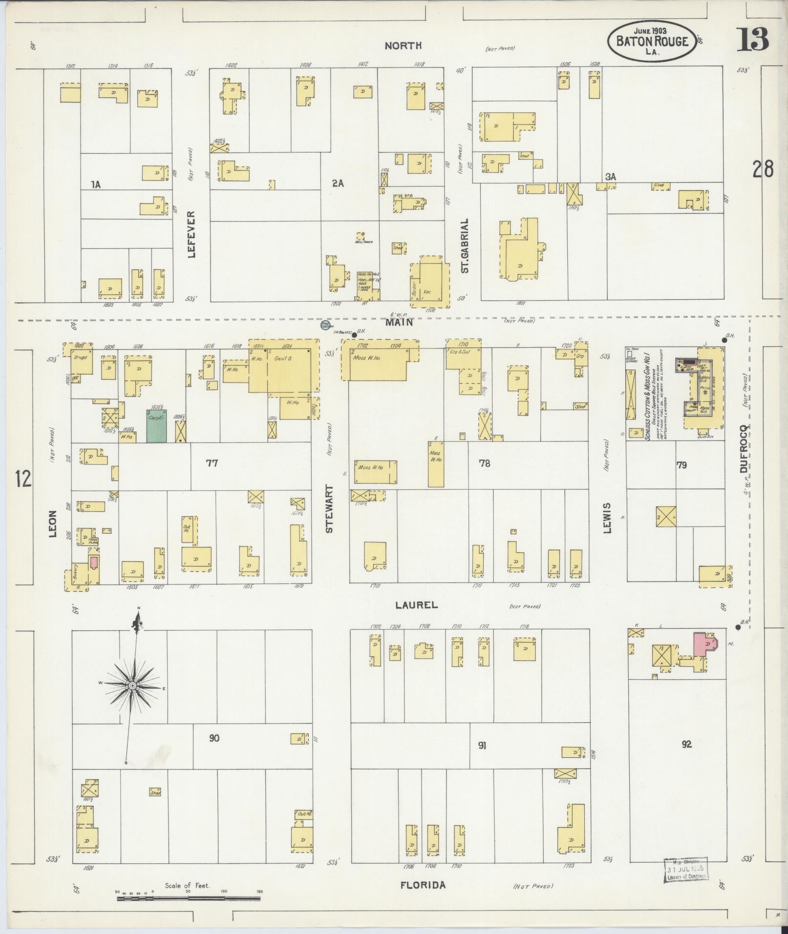 Sanborn Fire Insurance Map from Baton Rouge, East Baton Rouge Parish, Louisiana (1903), Sheet #0013 - Complete Map Set gallery image, historic Sanborn map, vintage wall art, Louisiana Louisiana