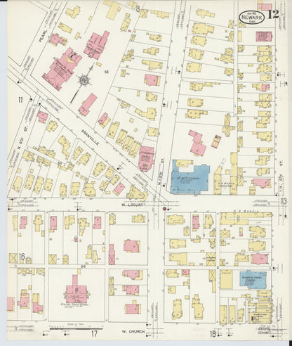Sanborn Fire Insurance Map from Newark, Licking County, Ohio (1912), Sheet #0012 - Historic Sanborn Fire Insurance Map Print, vintage old map wall art, antique decor, genealogy gift, Ohio Ohio map