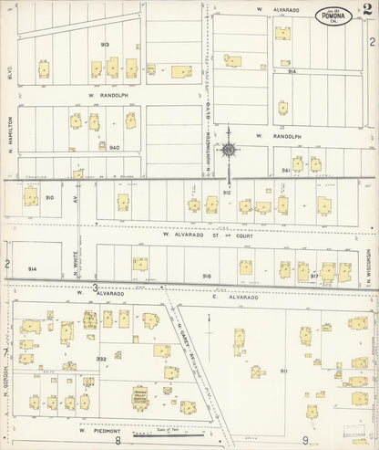 Sanborn Fire Insurance Map from Pomona, Los Angeles County, California (1911), Sheet #0002 - Complete Map Set gallery image, historic Sanborn map, vintage wall art, California California