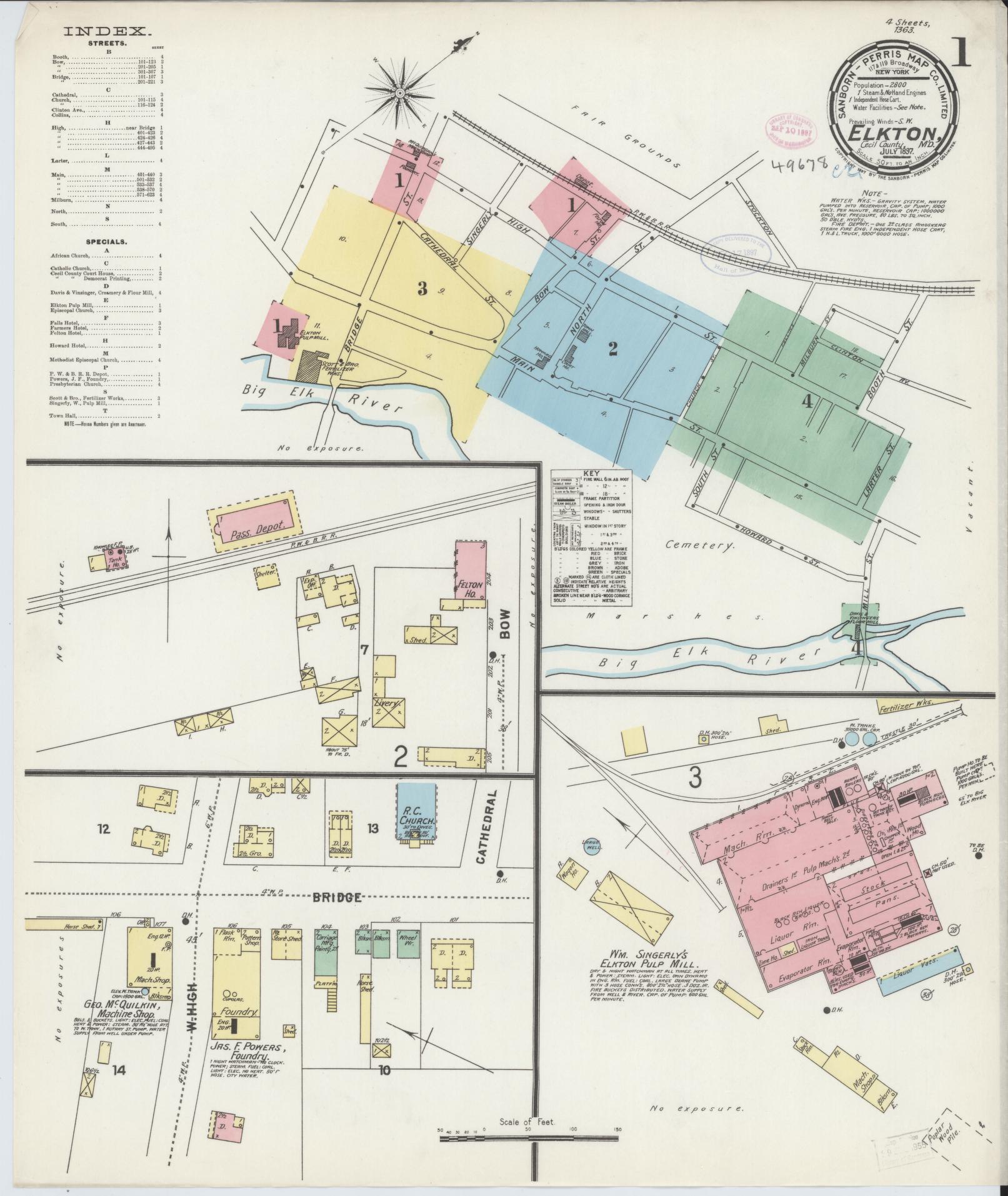 Sanborn Fire Insurance Map from Elkton, Cecil County, Maryland (1897), Sheet #0001 - Complete Map Set gallery image, historic Sanborn map, vintage wall art, Maryland Maryland