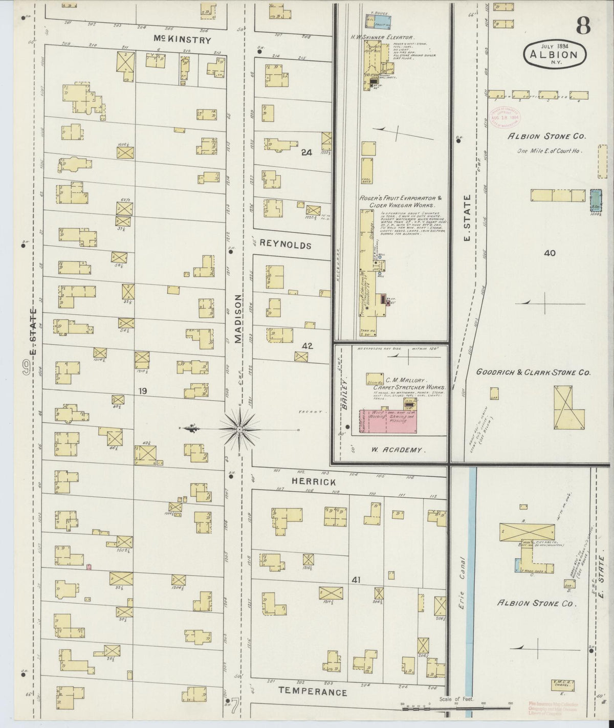 Sanborn Fire Insurance Map from Albion, Orleans County, New York (1894), Sheet #0008 - Complete Map Set gallery image, historic Sanborn map, vintage wall art, New York New York