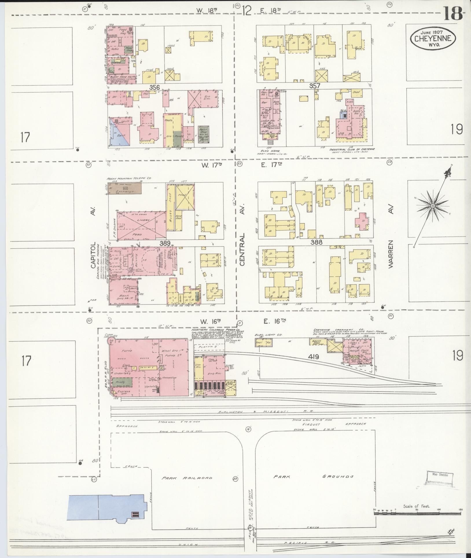 Sanborn Fire Insurance Map from Cheyenne, Laramie County, Wyoming (1907), Sheet #0018 - Complete Map Set gallery image, historic Sanborn map, vintage wall art, Wyoming Wyoming