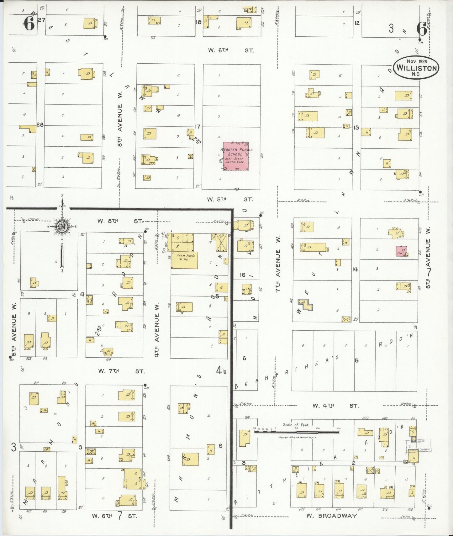 Sanborn Fire Insurance Map from Williston, Williams County, North Dakota (1926), Sheet #0006 - Historic Sanborn Fire Insurance Map Print, vintage old map wall art, antique decor, genealogy gift, North Dakota North Dakota map