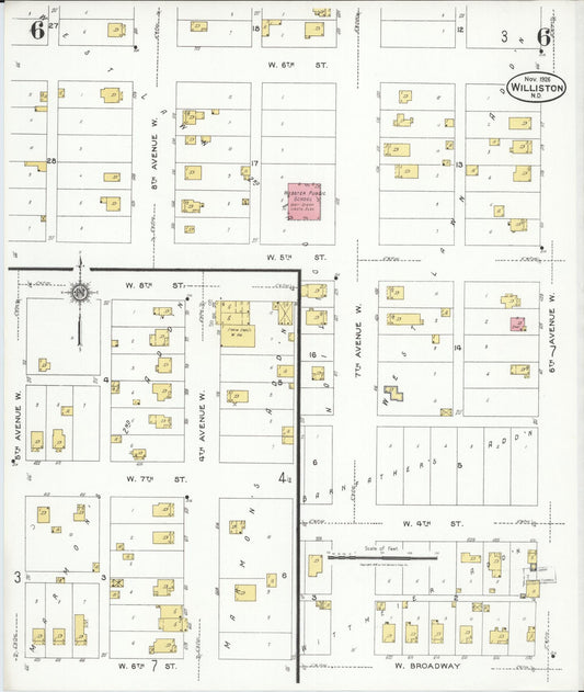 Sanborn Fire Insurance Map from Williston, Williams County, North Dakota (1926), Sheet #0006 - Historic Sanborn Fire Insurance Map Print, vintage old map wall art, antique decor, genealogy gift, North Dakota North Dakota map