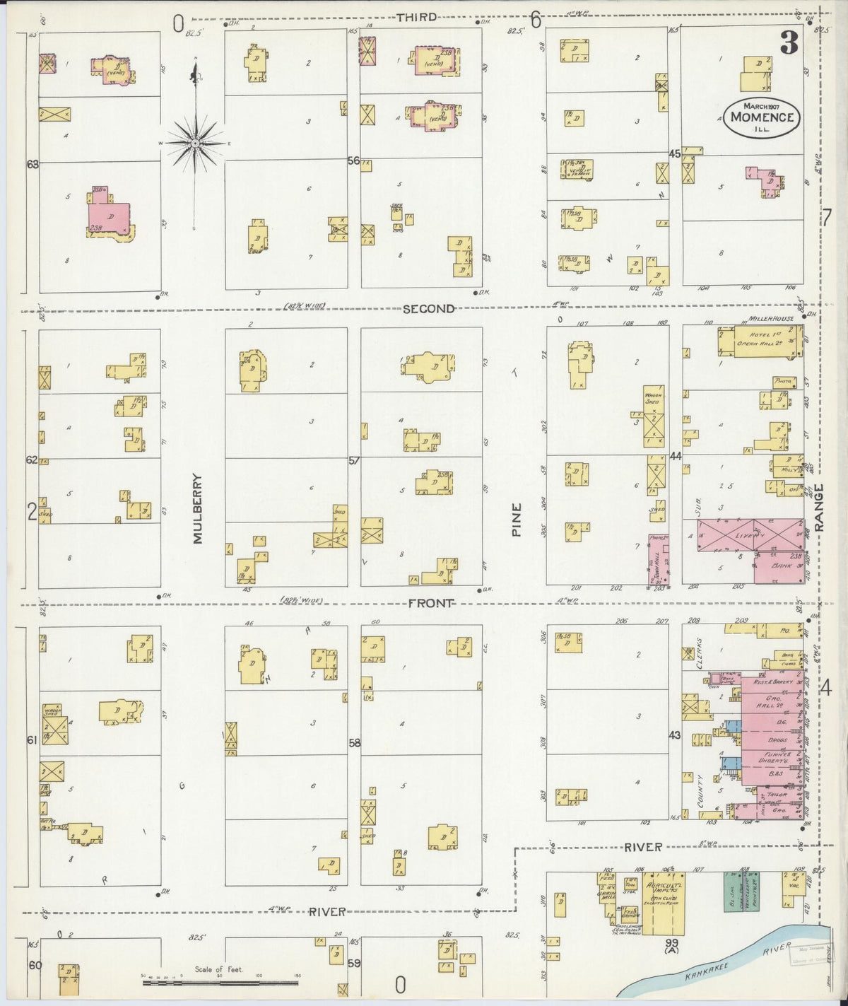 Sanborn Fire Insurance Map from Momence, Kankakee County, Illinois (1907), Sheet #0003 - Complete Map Set gallery image, historic Sanborn map, vintage wall art, Illinois Illinois