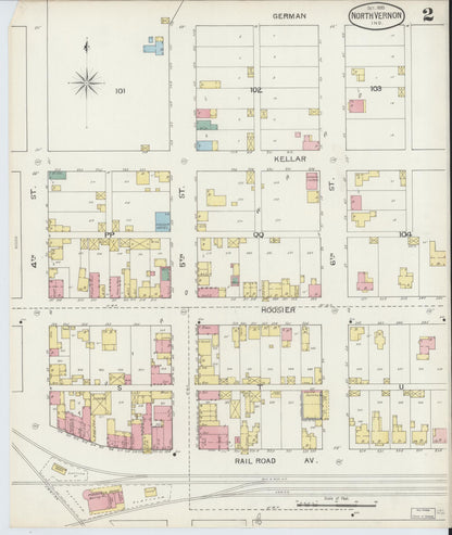 Sanborn Fire Insurance Map from North Vernon, Jennings County, Indiana (1893), Sheet #0002 - Complete Map Set gallery image, historic Sanborn map, vintage wall art, Indiana Indiana
