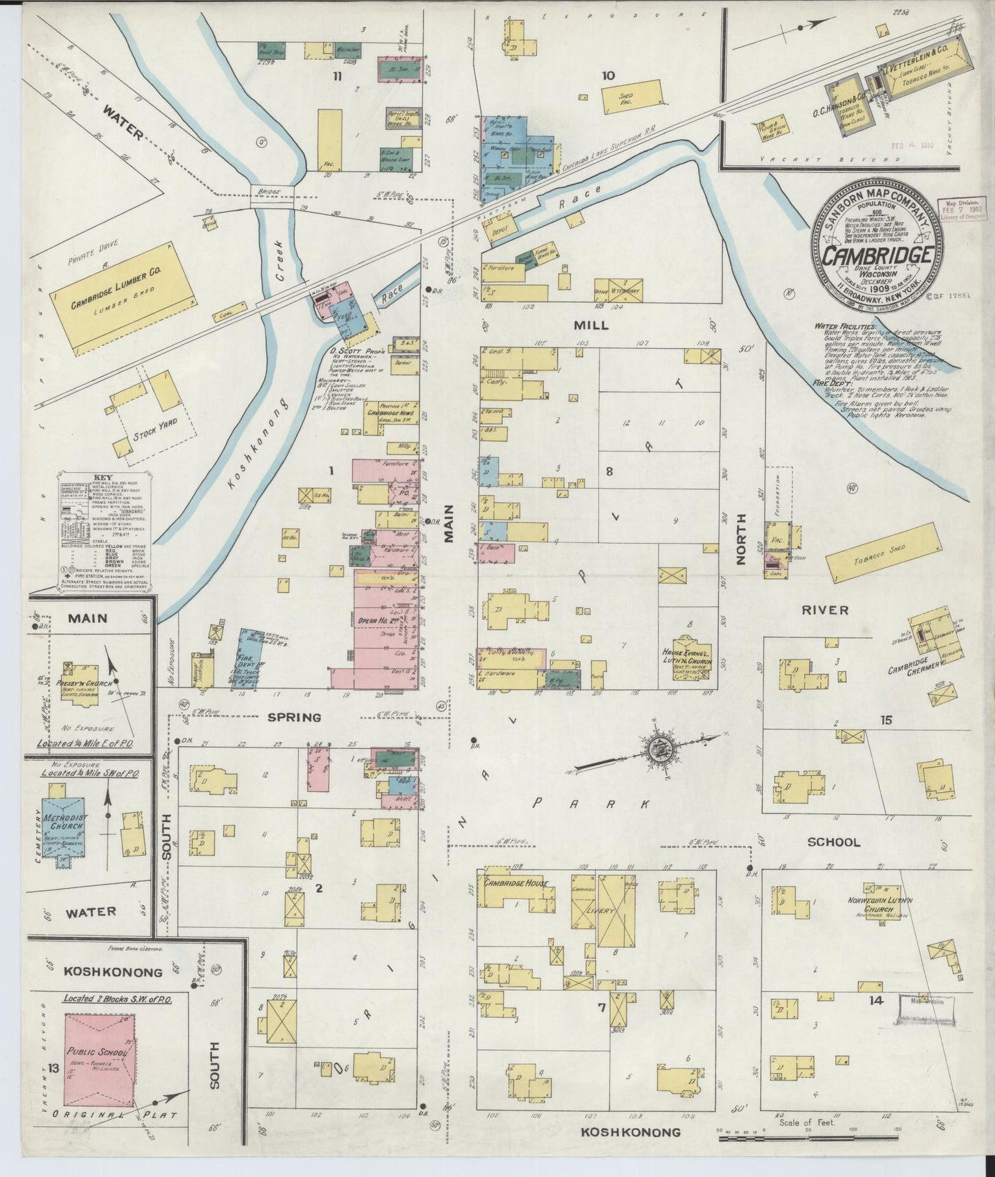 Sanborn Fire Insurance Map from Cambridge, Dane County, Wisconsin (1909), Sheet #0001 - Historic Sanborn Fire Insurance Map Print, vintage old map wall art, antique decor, genealogy gift, Wisconsin Wisconsin map