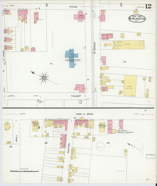 Sanborn Fire Insurance Map from Burlington, Burlington County, New Jersey (1908), Sheet #0011 - Historic Sanborn Fire Insurance Map Print, vintage old map wall art, antique decor, genealogy gift, New Jersey New Jersey map