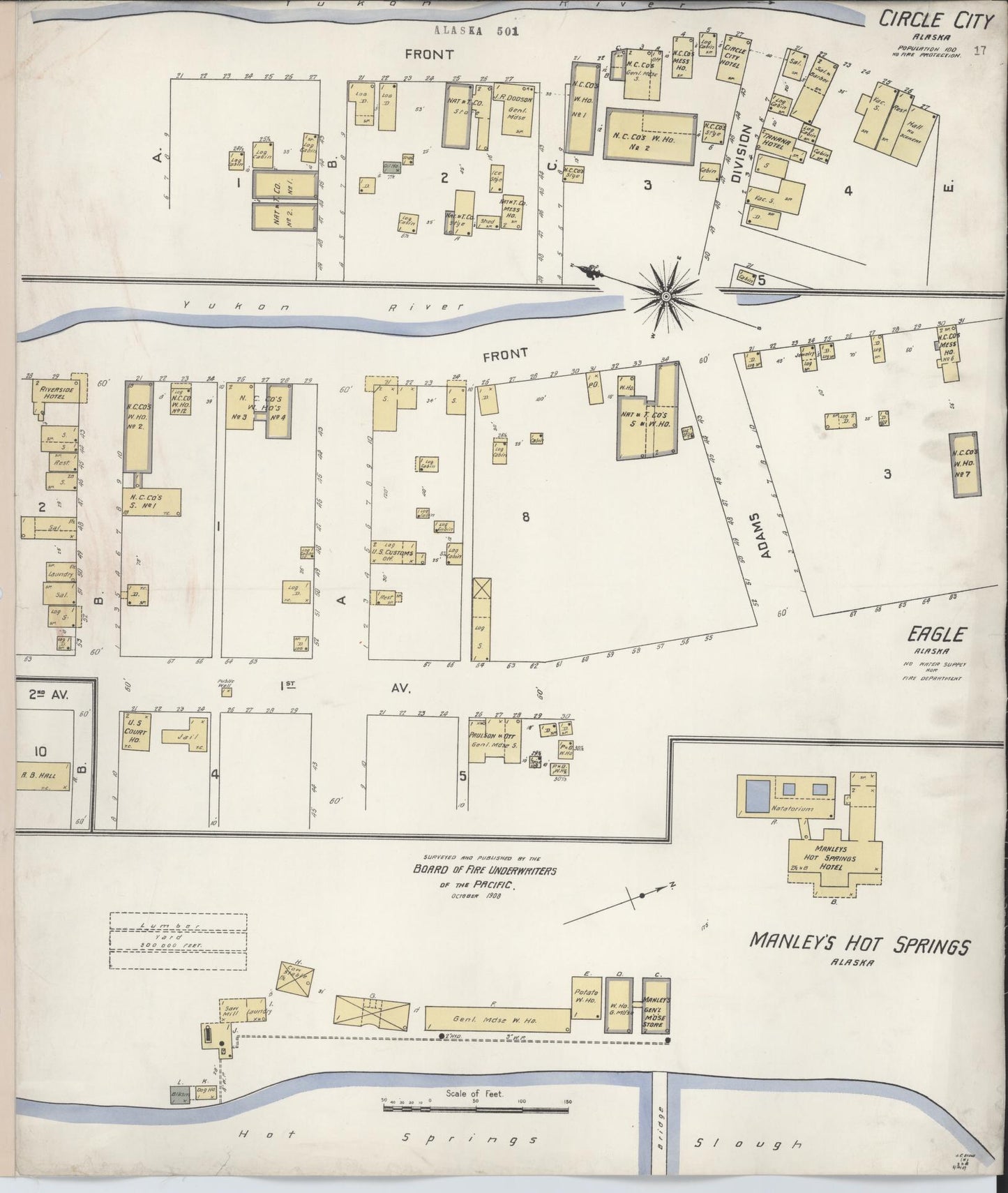 Sanborn Fire Insurance Map from Circle City, Upper Yukon Census Division, Alaska (1908), Sheet #0001 - Historic Sanborn Fire Insurance Map Print, vintage old map wall art, antique decor, genealogy gift, Alaska Alaska map
