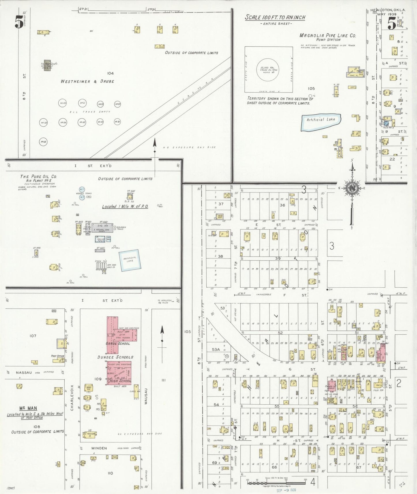 Sanborn Fire Insurance Map from Healdton, Carter County, Oklahoma (1939), Sheet #0005 - Historic Sanborn Fire Insurance Map Print, vintage old map wall art, antique decor, genealogy gift, Oklahoma Oklahoma map