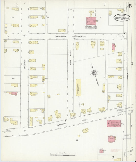 Sanborn Fire Insurance Map from Schuylerville, Saratoga County, New York (1912), Sheet #0006 - Historic Sanborn Fire Insurance Map Print, vintage old map wall art, antique decor, genealogy gift, New York New York map
