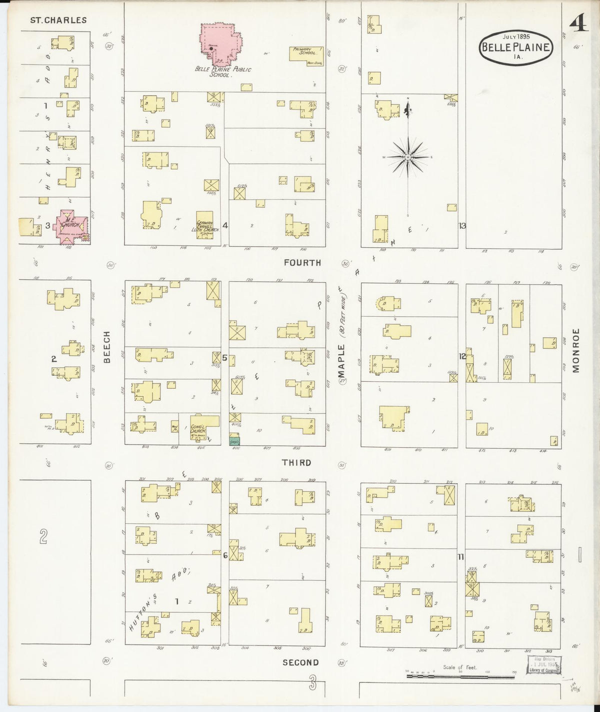 Sanborn Fire Insurance Map from Belle Plaine, Benton County, Iowa (1895), Sheet #0004 - Historic Sanborn Fire Insurance Map Print