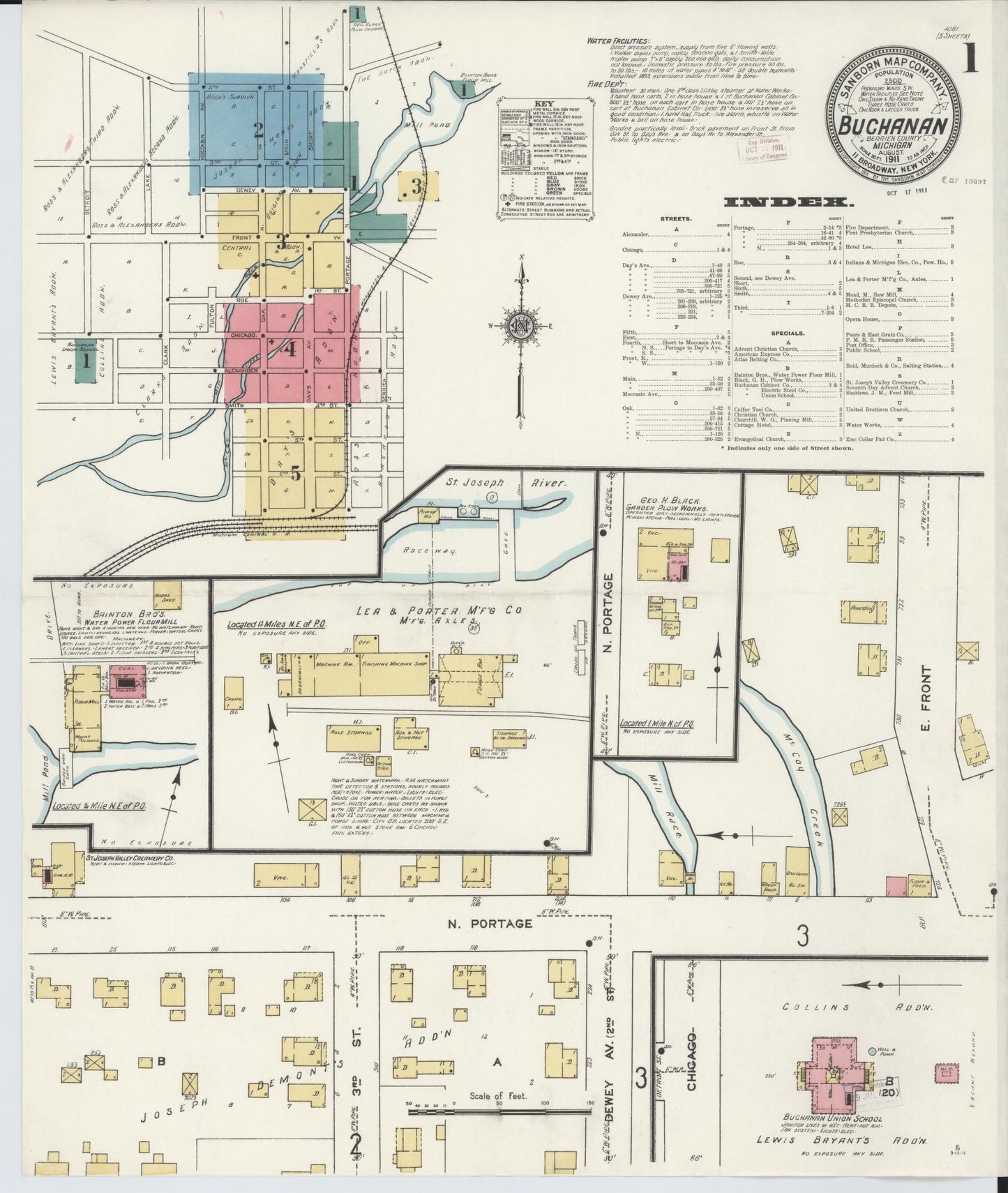 Sanborn Fire Insurance Map from Buchanan, Berrien County, Michigan (1911), Sheet #0001 - Complete Map Set gallery image, historic Sanborn map, vintage wall art, Michigan Michigan