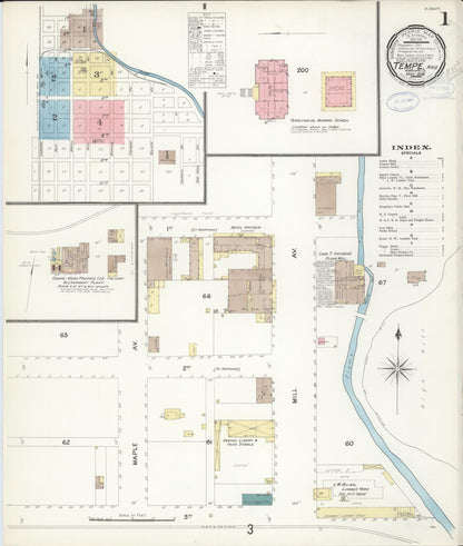Sanborn Fire Insurance Map from Tempe, Maricopa County, Arizona (1898), Sheet #0001 - Complete Map Set gallery image, historic Sanborn map, vintage wall art, Arizona Arizona