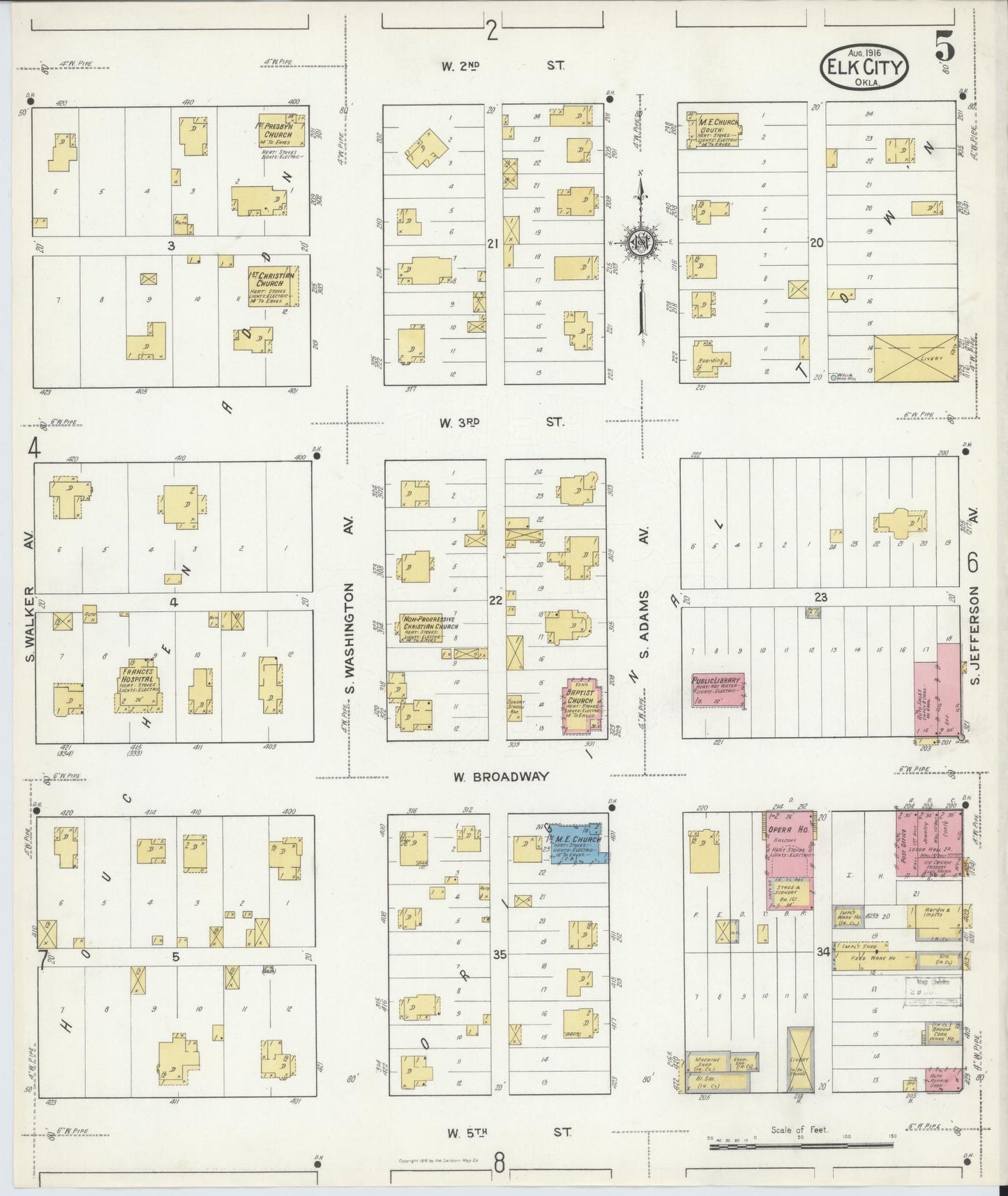 Sanborn Fire Insurance Map from Elk City, Beckham County, Oklahoma (1916), Sheet #0005 - Complete Map Set gallery image, historic Sanborn map, vintage wall art, Oklahoma Oklahoma