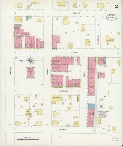 Sanborn Fire Insurance Map from Hartwell, Hart County, Georgia (1908), Sheet #0002 - Complete Map Set gallery image, historic Sanborn map, vintage wall art, Georgia Georgia